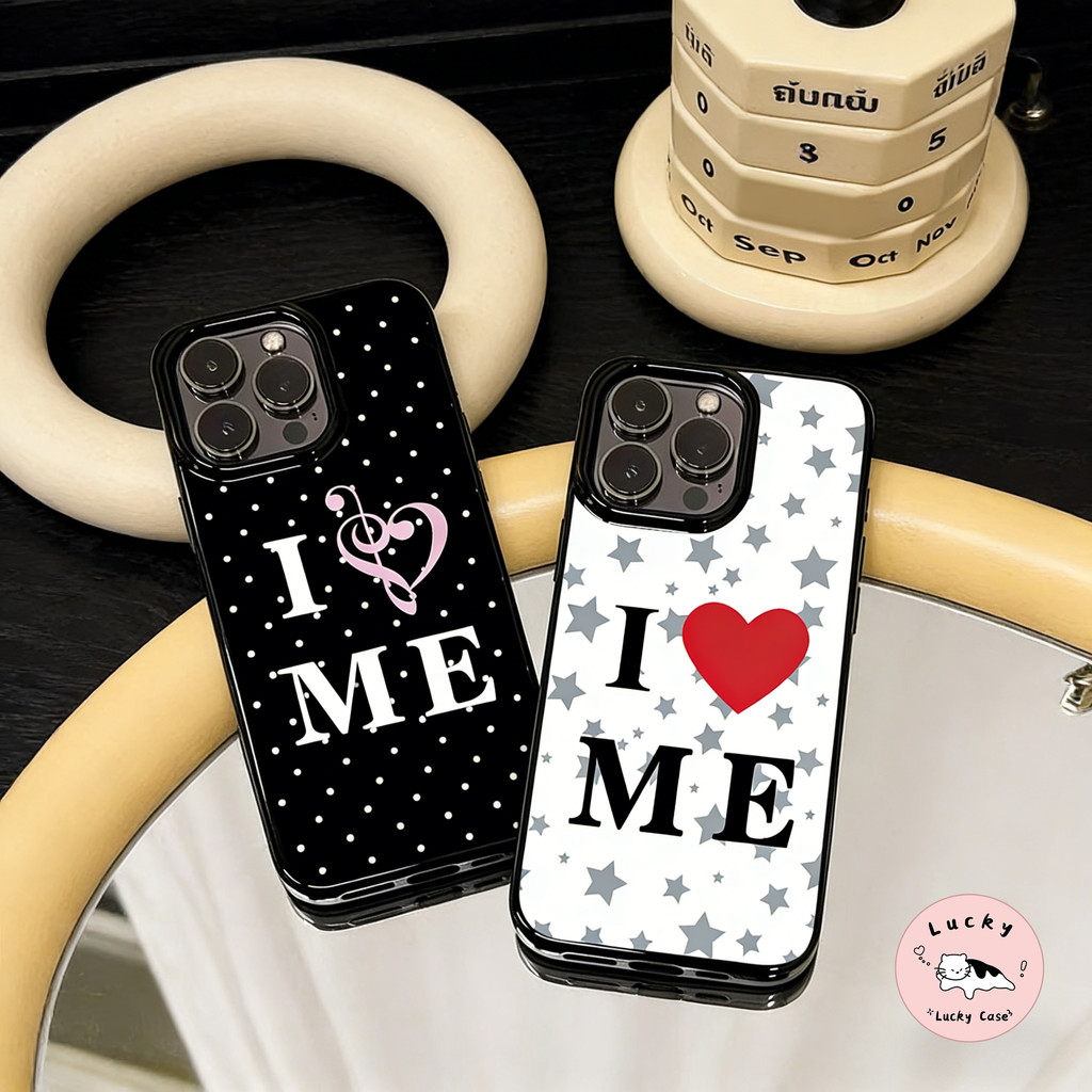 เคสไอโฟน13 เคสเงาน่ารัก I LOVE ME ดาวลายจุด สำหรับ IPhone 12 11 16 13 17 15 14 Pro Max 6 6s 7 8 16 15 Plus X XR