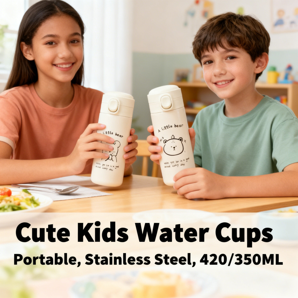 Cup Thermos Sticker 304 Cold Student with Cup 420ML Water Steel Cartoon