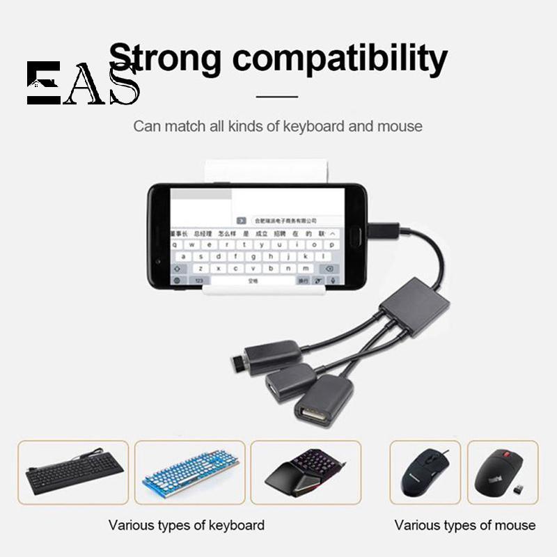 [EA] 3in1 Micro USB ถึง 2 OTG 3 พอร์ต HUB Cable Splitter Micro-USB Type-C อะแดปเตอร์แปลงสําหรับแท็บเ