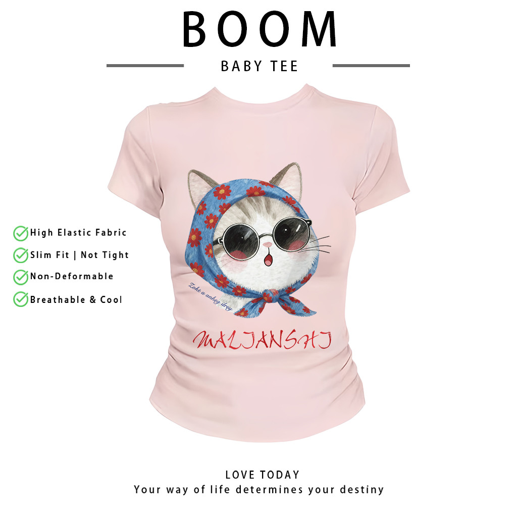 COD（จัดส่งภายใน 24 ชั่วโมง）เสื้อสาวอวบ เสื้อครอปท็อป แขนสั้น babytee สไตล์เกาหลี y2k T-shirt | แมวน่ารัก รูปที่ 2