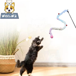 wen.W2 ของเล่นแมว ไม้เล่นแมวแบบมีขนหนาและกระดิ่งสำหรับโต้ตอบกับแมว