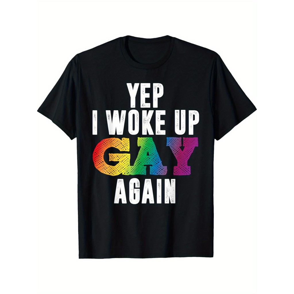 Wake Up Gay Pride Rainbow Cotton T-Shirt - สไตล์วินเทจ คอลูกเรือ แขนสั้น ยืดปานกลาง พอดีปกติ ไม่มี P