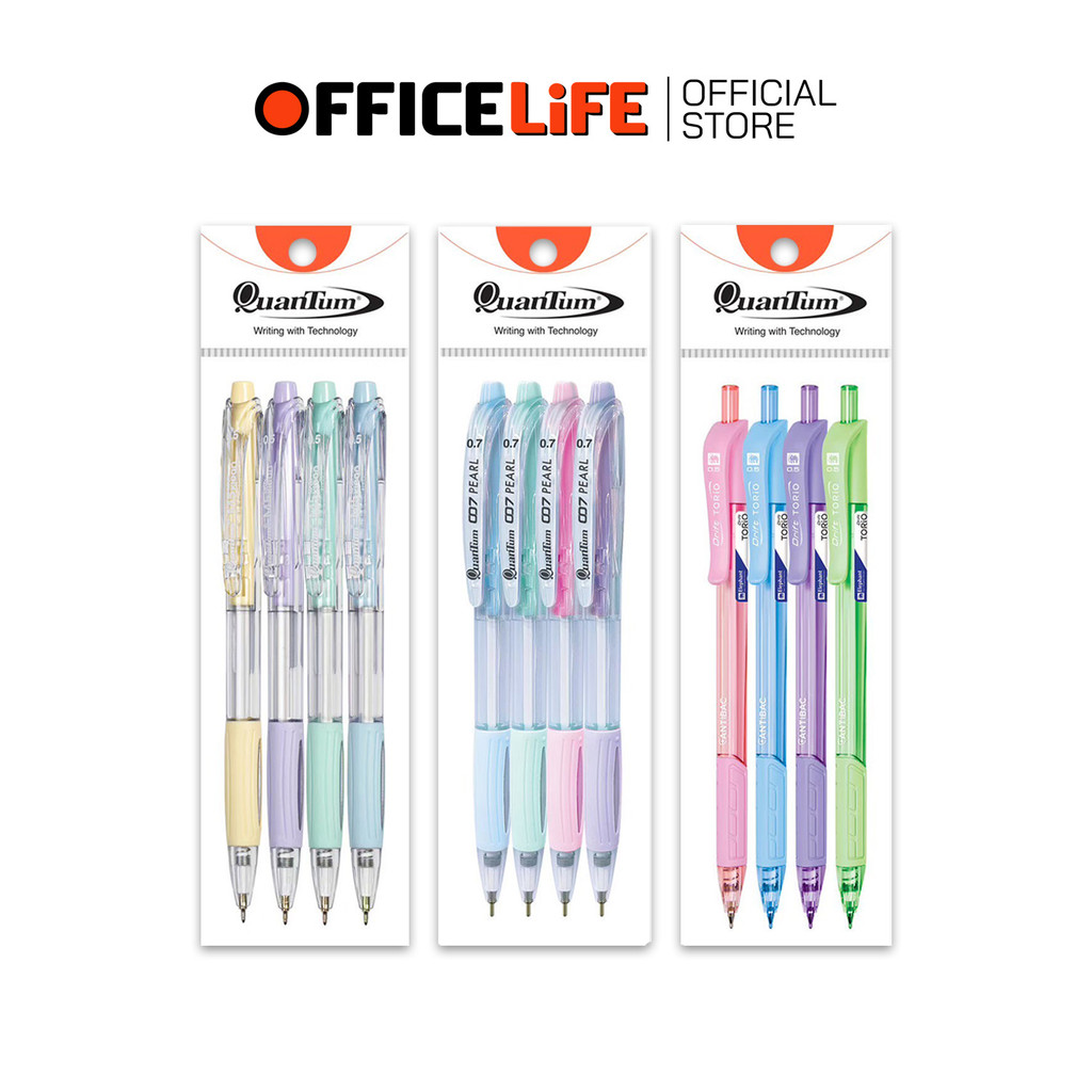 Quantum (ควอนตัม) ปากกา ปากกาลูกลื่น ปากกาแพ็ค รุ่น 007 PEARL / M5 MAXX KLEAN / TORIO ขนาด 0.5 mm. (