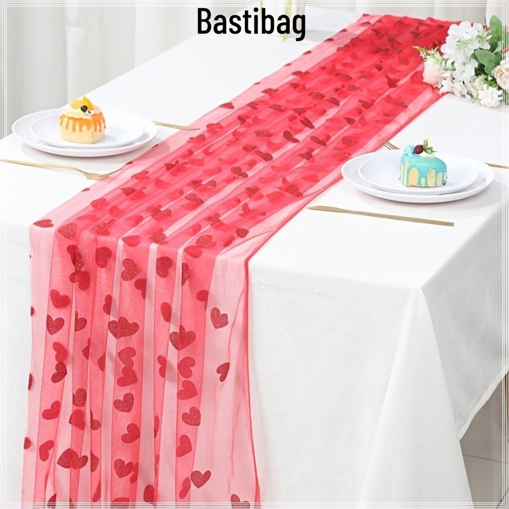 BASTIBAG Heart Gauze Table Runner,โรแมนติกตกแต่งบ้านวันวาเลนไทน์ผ้าปูโต๊ะ,คุณภาพสูง 2x1.5mตกแต่งโต๊ะ