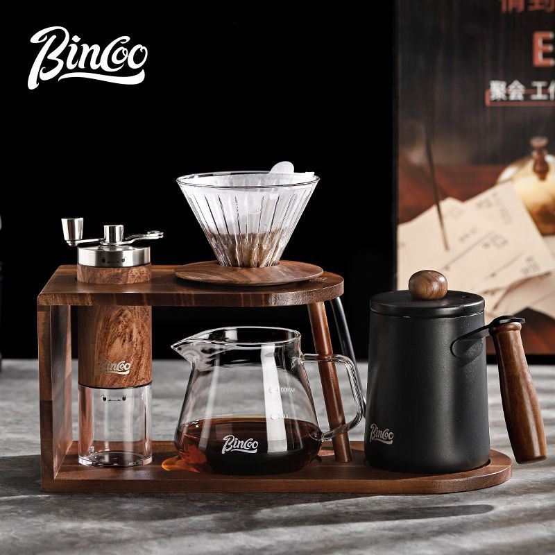 Bincoo Hand Brew Coffee Set Sharing Pot Hand Brew Pot ถ้วยกรองแก้วในครัวเรือน Retro วงเล็บไม้ U7XE