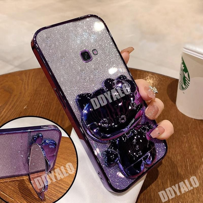 หรูหราปลอกสําหรับ samsung j5 prime samsung j7 prime กรณีน่ารักน่ารัก 3D ชุบ Kitty Cat ผู้ถือขาตั้งกร