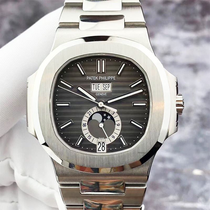 PatekPhilippe กีฬา Elegant นาฬิกาผู้ชาย 5726/1A Parrot Snail Moon Phase ปฏิทินนาฬิกากลไกอัตโนมัติ Pa