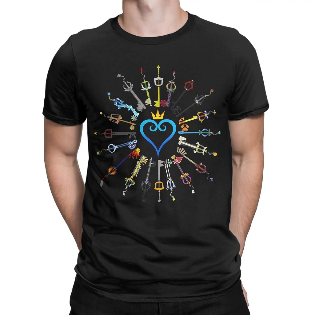 เสื้อยืดผู้ชาย Kingdom Hearts และ Mickey Mouse ทำจากผ้าฝ้าย 100% เสื้อเชิ๊ตคอปกแขนสั้น