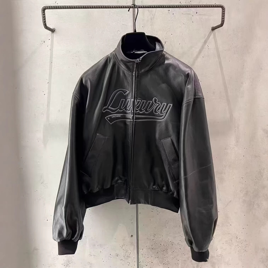 ZFAB #LCGA* Patchwork Embroidered Eco-Friendly Leather Jacket Stand Collar Bomber Jacket Motorcycle 