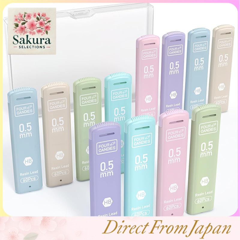 Four Candies Mechanical Pencil Leads 0.5mm & 0.7mm, HB & 2B, 720 Pieces, Break-Resistant