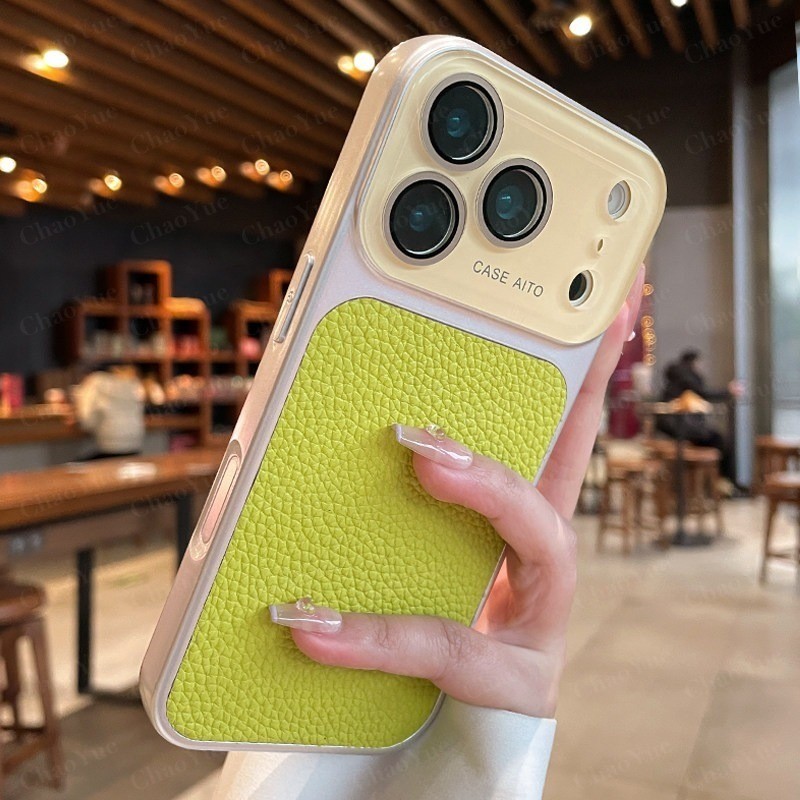 เคสโทรศัพท์หรู หนังแท้ ขนาดใหญ่ ลายลิ้นจี่ รูปที่ 5
