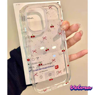 เคสไอโฟน11 สำหรับ iPhone 17 Pro 13 15 11 14 12 Pro Max 7Plus XR 7 8 15 14Plus X XS Max ผ้าคลุมนุ่มเชอร์รี่โรแมนติกหวาน