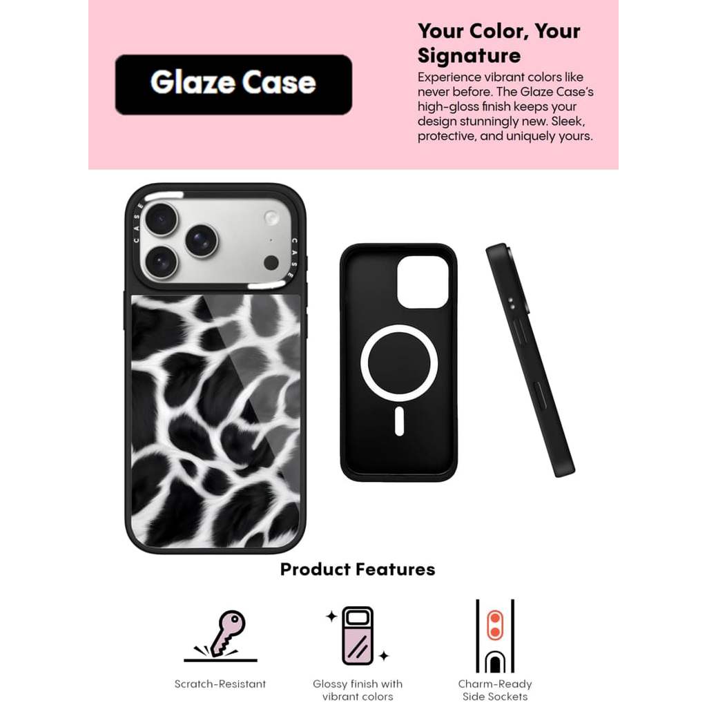 CASECASE X สีดําและสีขาวเสือดาวพิมพ์กรณีรอยขีดข่วนแม่เหล็กดูดเคลือบสําหรับ IPhone 17 Air 16 15 14 Pr