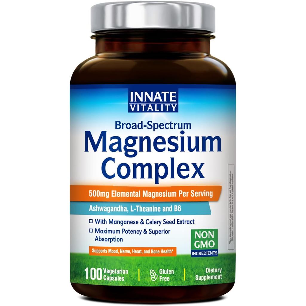 Innate Vitality Magnesium plement, 7-in-1 Magnesium Capsules พร้อมวิตามินบี 6, Ashwagandha, L-Theani