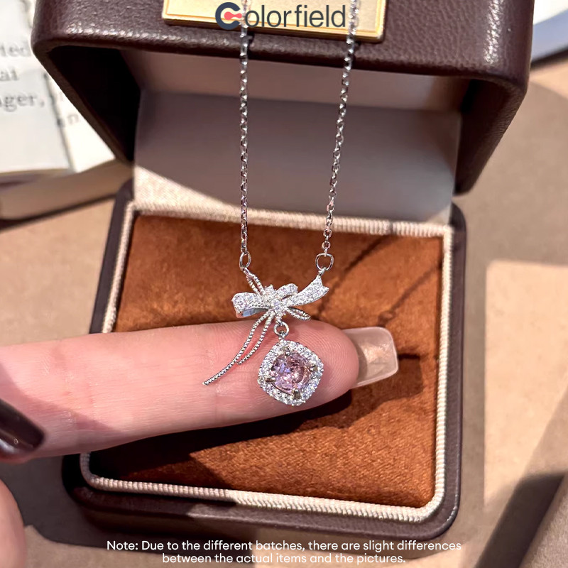 Colorfield สร้อยคอจี้รูปน้ำตาลทรงสี่เหลี่ยม ดีไซน์โบว์ไม่สม่ำเสมอ ระยิบระยับ หรูหรา เหมาะสำหรับผู้หญิง-COD💖 - รูปที่ 7