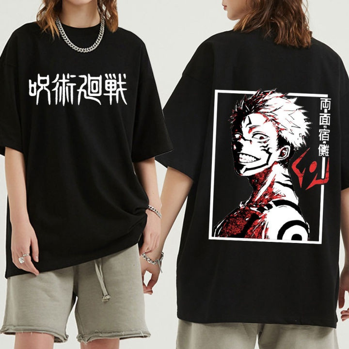 Jujutsu Kaisen เสื้อยืด Ryomen Sukuna อะนิเมะ รูปแบบสองด้าน พิมพ์สำหรับผู้ชายและผู้หญิง