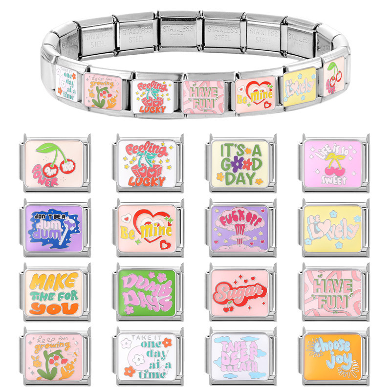 ยอดนิยมการคํานวณอาหารอิตาเลี่ยน charm สร้อยข้อมือ links fit 9 มม.สร้อยข้อมือสแตนเลส DIY เครื่องประดับทํา