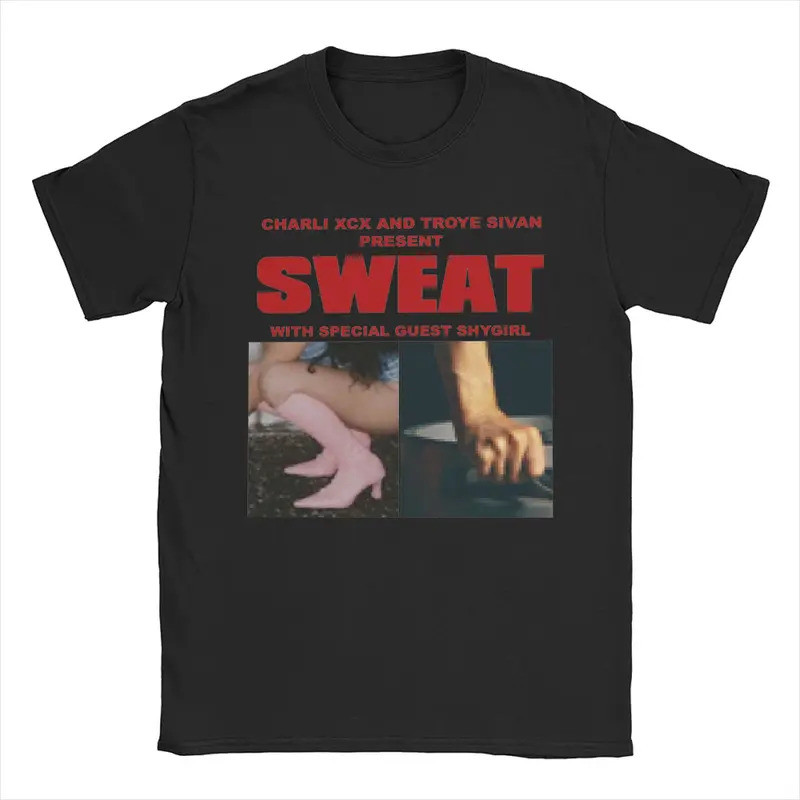 เสื้อยืด SWEAT tour Charli xcx และ Troye Sivan สำหรับผู้ชาย เสื้อยืดคอตตอน 100% ลายกราฟิก คอกลม