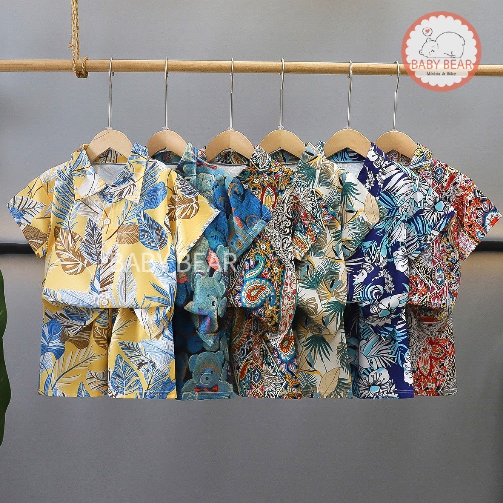 ชุดเซ็ตฮาวายเด็ก เสื้อเชิ้ตแขนสั้น กางเกงขาสั้น ใส่สบาย คุ้มราคา