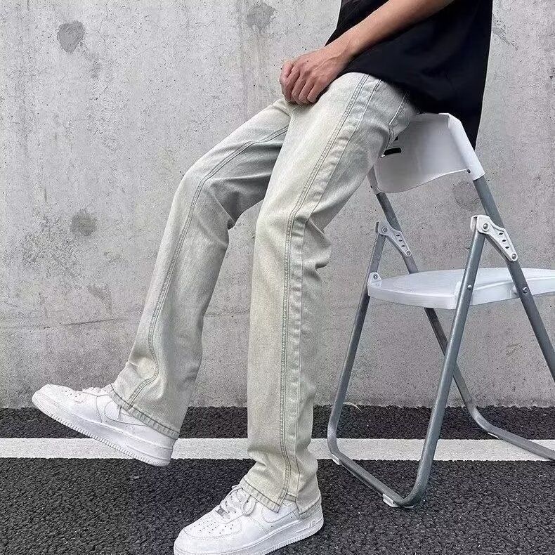 ฤดูใบไม้ร่วงกางเกงยีนส์ผู้ชายอเมริกันHigh Street Street Streetสวมใส่Retroกางเกงล้างหลวมสบายๆกางเกงตร