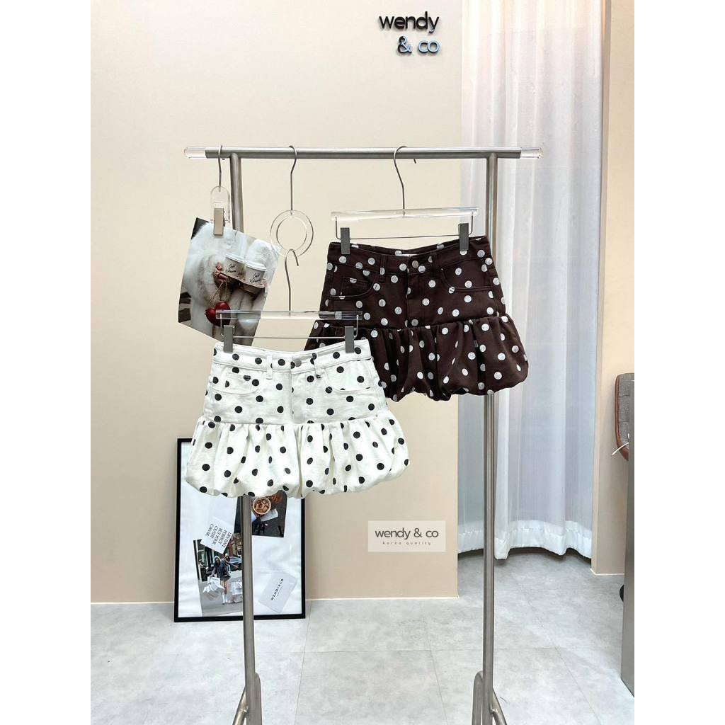BUNY. Wendy&co Polkadot Balloon Skirt Jeans กระโปรงยีนส์สั้นทรงบอลลูน มีซับ