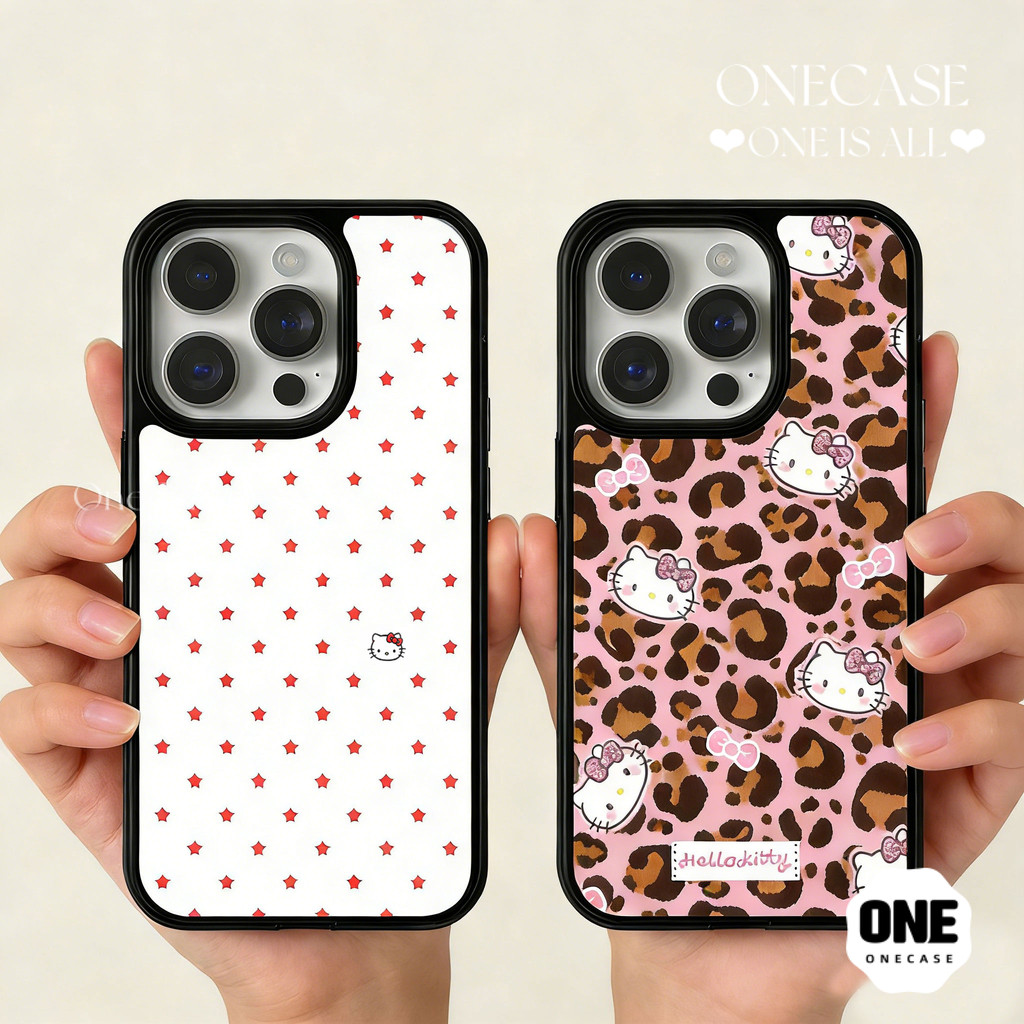 เคสโทรศัพท์ อะคริลิคหนา คิตตี้ ลายจุด ลายเสือดาวน์ สำหรับ iPhone 16 17 15 Plus 14 Pro Max 15 16 Pro 14 13 12 11