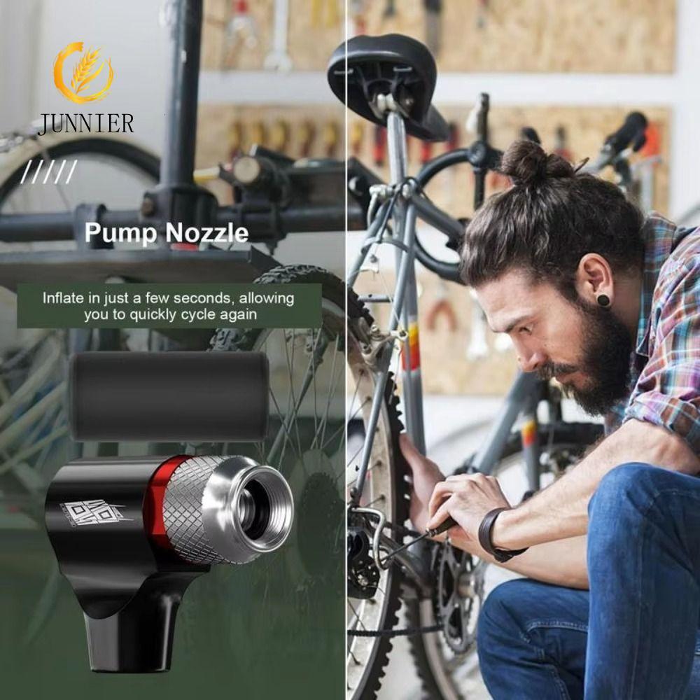 JUNNIER CO2 Mini Pump, Aluminium Alloy with Protective Sleeve Bike Pump Inflator, Efficient Presta V