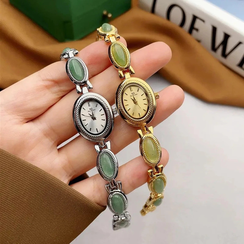 Bee Sister Quartz นาฬิกาข้อมือสุภาพสตรีหยกธรรมชาติ Premium Chain นาฬิกาผู้หญิง Vintage นาฬิกาสําหรับ