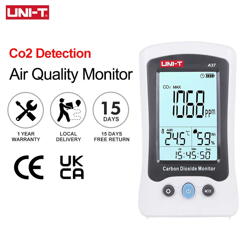 ขายร้อน UNI-T Air Quality Monitor A37 เครื่องตรวจจับคาร์บอนไดออกไซด์ดิจิตอล 400ppm ~ 5000ppm CO2 เมต