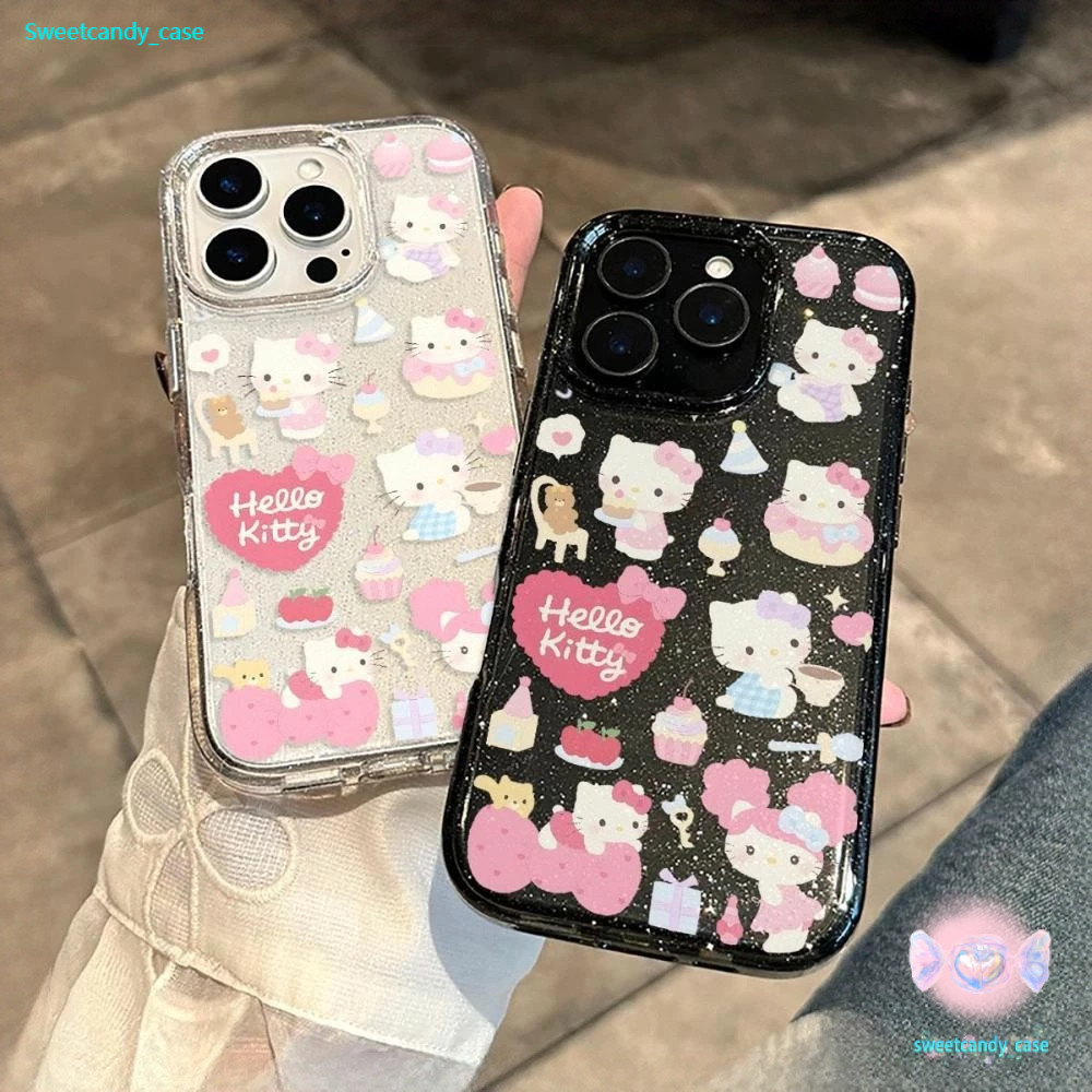พร้อมส่ง เคสสำหรับไอโฟน14 เคธีหัวใจ สดใส เคสมือถือใสนิ่มกลิตเตอร์วาว For IPhone16 15 13 14 11 12Pro Max 6/7/8 Plus XR XS