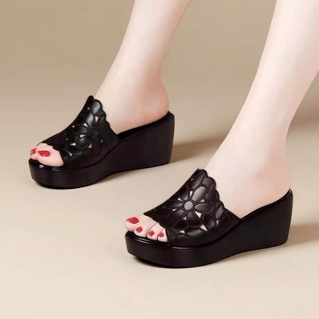 Flora 6.5 cm PU patchwork platform slip in shoes