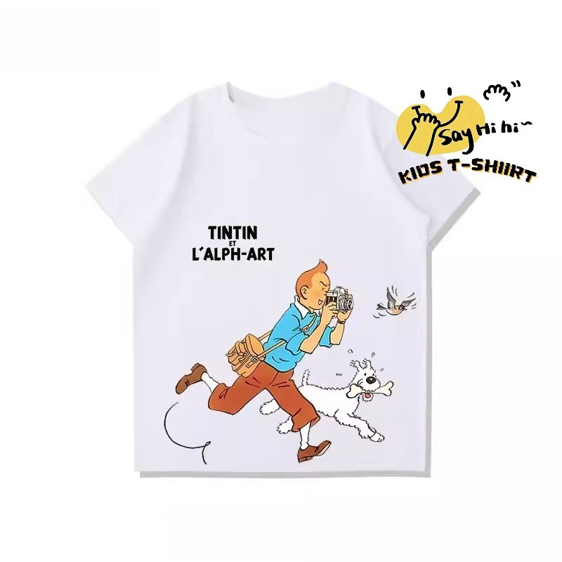 เสื้อยืดแขนสั้น ลายอนิเมะ Tintin สำหรับทุกวัย สไตล์แฟชั่นในฤดูร้อน