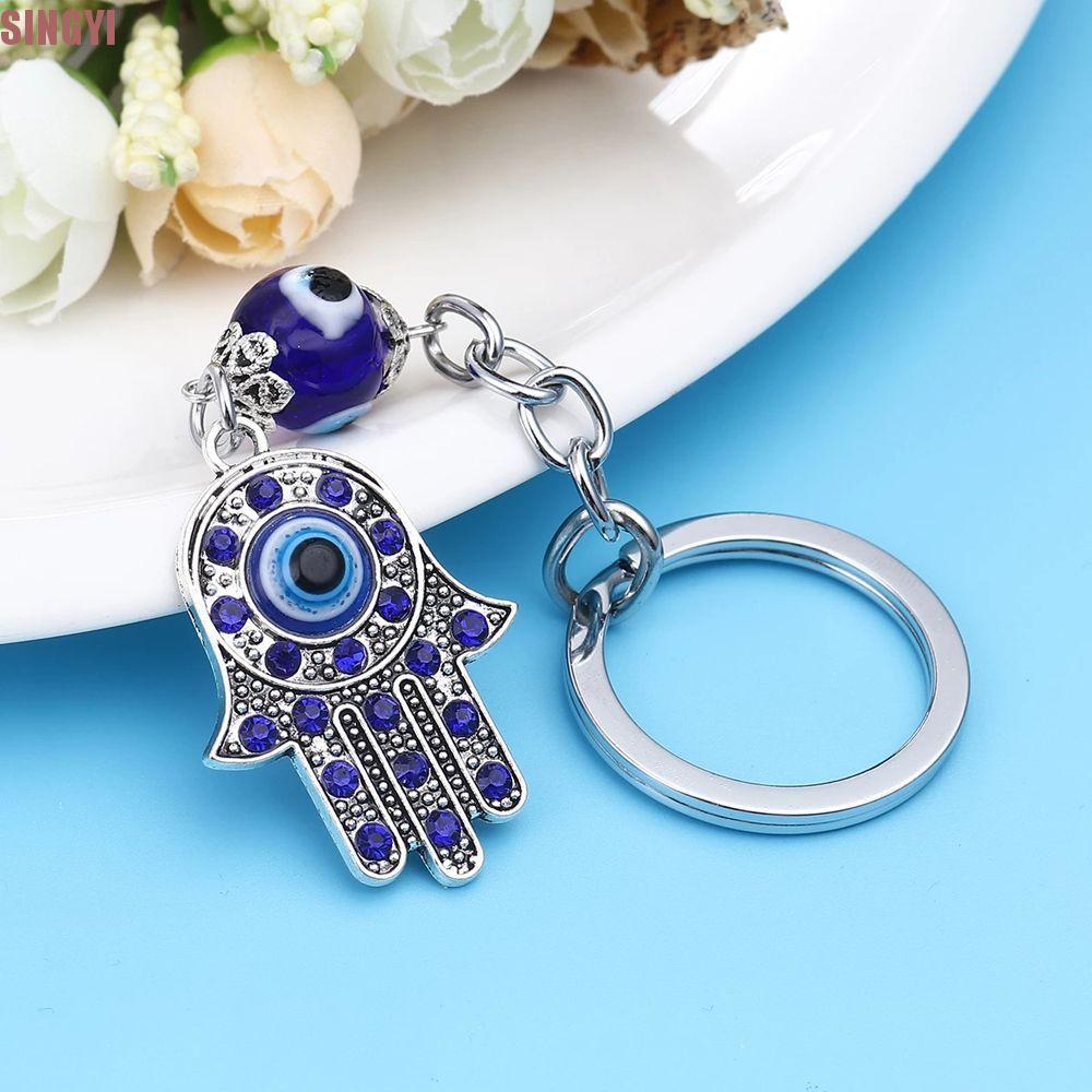 SINGYI Hamsa พวงกุญแจโชคดีแฟชั่น Key Holder จี้ Amulet Blue Evil Eye