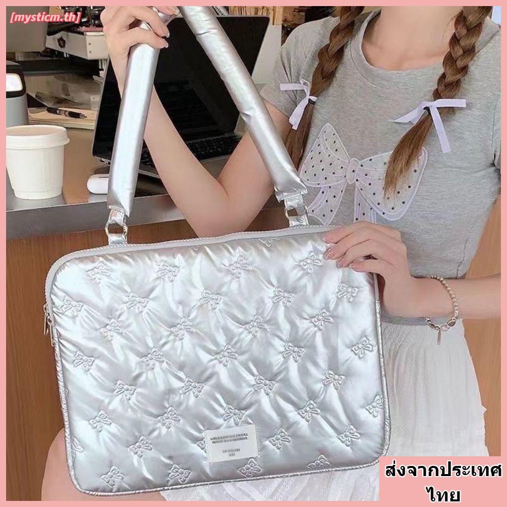 MYSTICM กระเป๋าถือแล็ปท็อป, กระเป๋าสะพายคอมพิวเตอร์พกพา Bowknot หวาน, Travel Organizer กระเป๋าเก็บแล็ปท็อป PU สําหรับแล็ปท็อป 8 ~ 15 นิ้ว