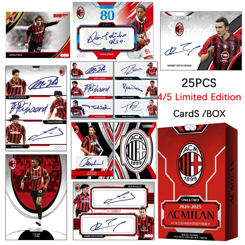 PANINI 2024 MILAN 25 ชิ้น ANDREA PIRLO RUUD GULLIT ANDRY SHEVCHENKO RONALDINHO ลายเซ็นวัสดุสะสมการ์ด