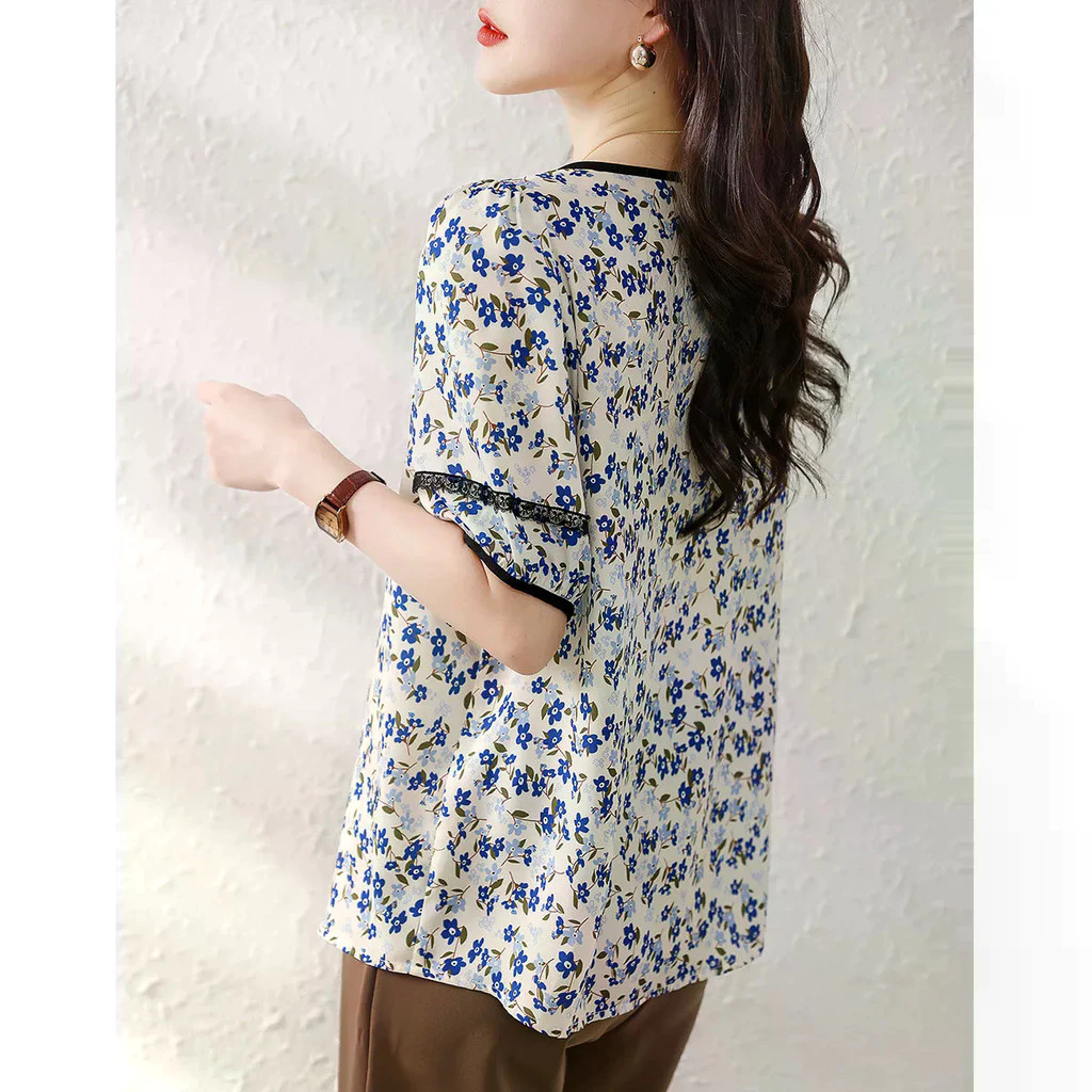 Breeze เสื้อผู้หญิงแขนสั้นลายดอกไม้ ไซส์ S-XL ทรงหลวมสไตล์เกาหลี thumbnail 5