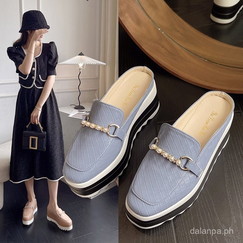 ผู้หญิงเกาหลี Chain Wedges Slip Elegant Heels รองเท้า 7 ซม. Comfy Casual Wedges Wanita YLUW ORK6