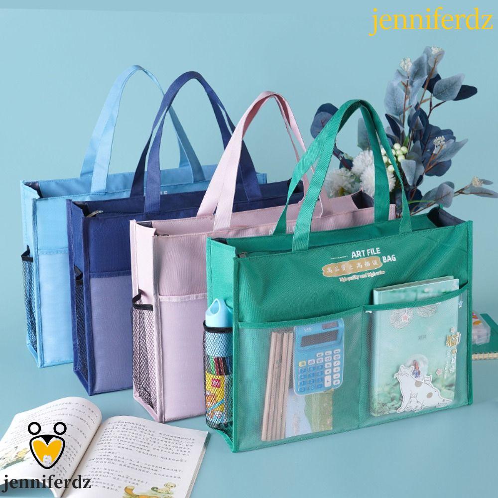 JENNIFERDZ กระเป๋าซิป, A3 Creative Document Book Bag, Mutli-Purpose Canvas Mesh Large-capacity Multi