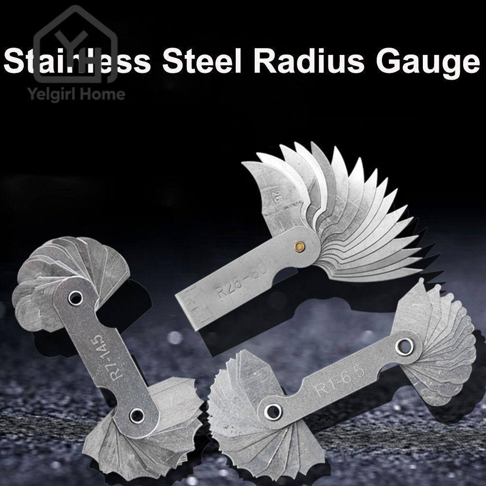 YELGIRLB 16 ชิ้น/เซ็ต Radius Gauge สําหรับวัดอุตสาหกรรมสแตนเลส Radius Fillet Gauge ตัวอย่าง R Gauge