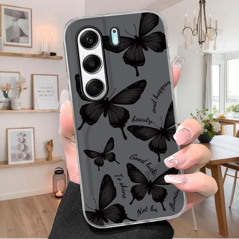 2 in 1 สําหรับ Tecno Camon 40 Pro 5G Camon 40 Pro 4G Techno Camon40 Matte ผีเสื้อสีดําพิมพ์เคสโทรศัพ