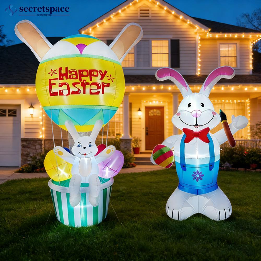 SECRETSPACE 5.9/8.9FT อีสเตอร์เรืองแสงบอลลูนเป่าลมกระต่าย/แครอท/ไข่รูป LED กันน้ําวันหยุดอีสเตอร์ฉลอ
