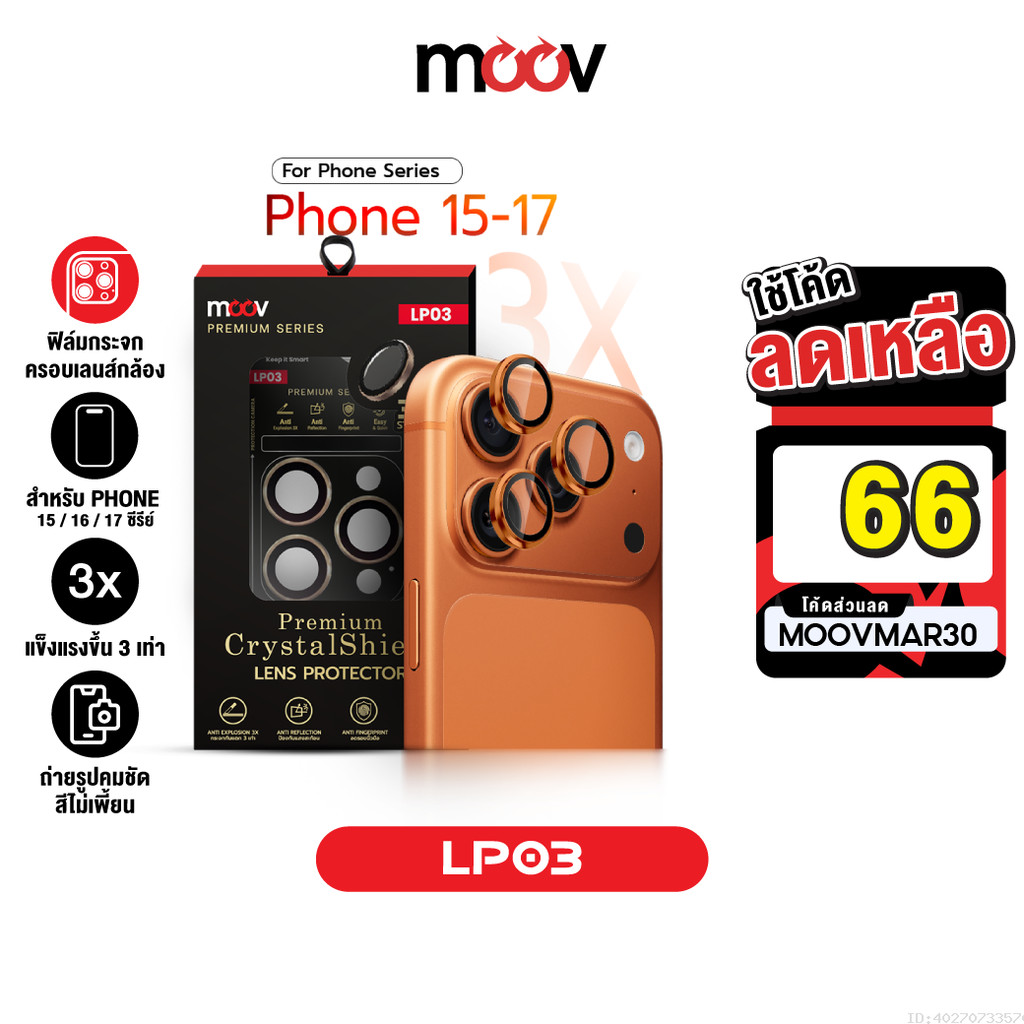 [66บ.โค้ดคุ้ม] Moov LP03 ฟิล์มกล้อง For iPhone 17 Pro Max 17 Air 17e 16 Pro 16e 15 Plus Premium Lens