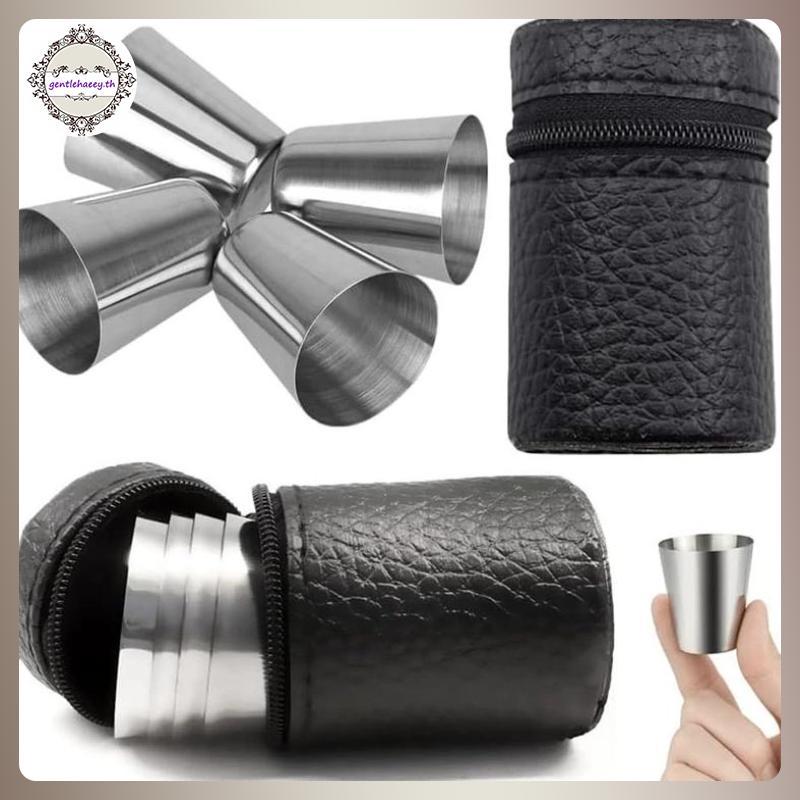 GG 4ชิ้น/เซ็ตสแตนเลสแก้วชุดกลางแจ้งแว่นตาขนาดเล็กชุดเดินทางปิคนิคชุดถ้วย30/70/170มล ไทย