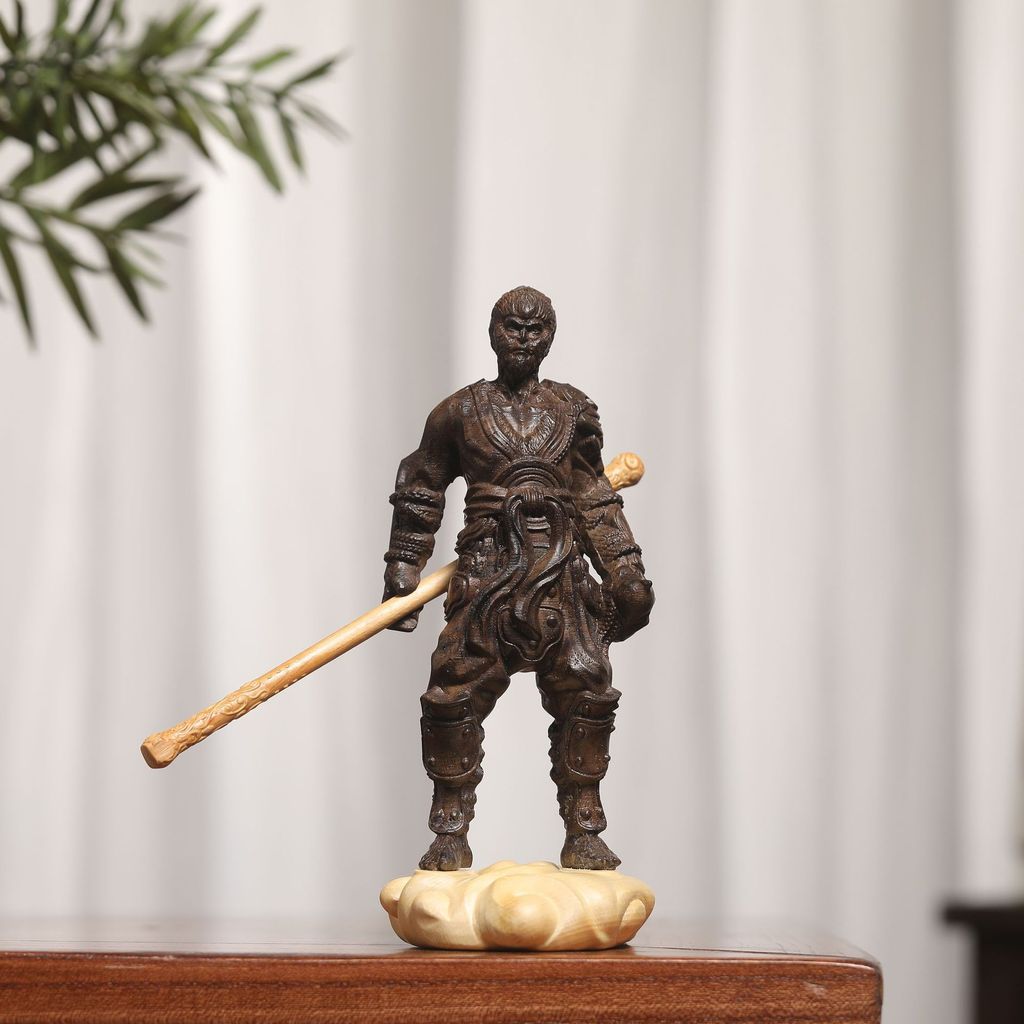 Black Wood Goku Figurine Creative Solid Wood Carving Black Goku Home Desktop Decoration Goku Figurin