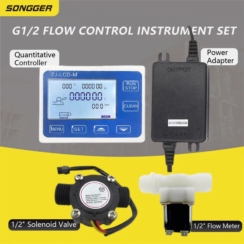 ZJ-FLY-M อัตโนมัติ Dosing Flow Meter Kit YF-S201 Solenoid วาล์ว Zeroing โมดูล G1/2 ไนลอน Liquid บรรจ