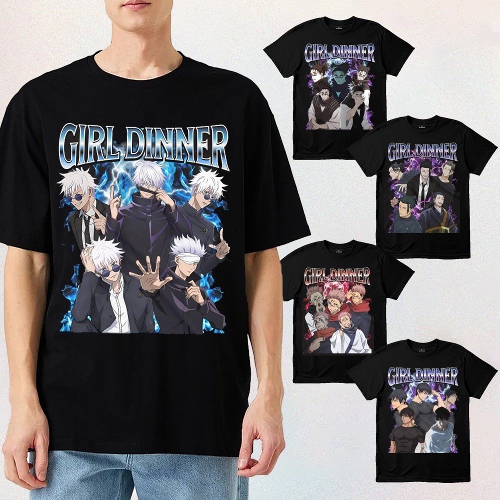 เสื้อยืด Jujutsu Kaisen Gojo Satoru Girl Dinner Meme ลายอนิเมะมังงะ สตรีทฮาร์ดคอร์ ยูนิเซ็กซ์ ผ้าฝ้า