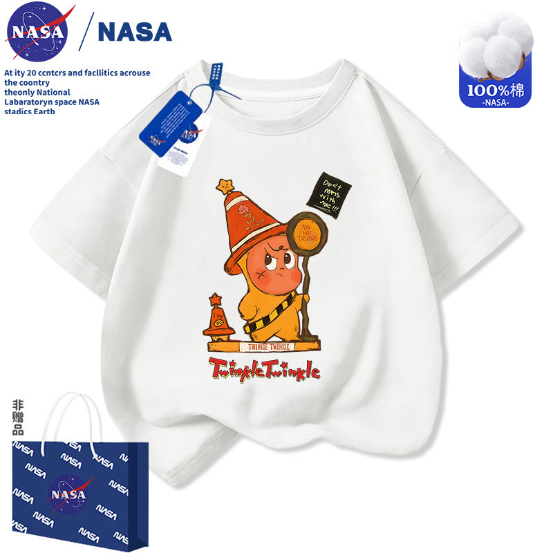 NASA stars น่ารักผ้าฝ้ายแท้แขนสั้นเสื้อยืดฤดูร้อนชายหญิงเสื้อเด็กสบายๆ All-Match ครึ่งแขนเสื้อ NASA 