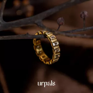 URPALS แหวน Stainless ชุบทอง18K ฝังเพชร CZ งานเรียบหรู ดีไซน์เก๋ แพ้ง่ายใส่ได้