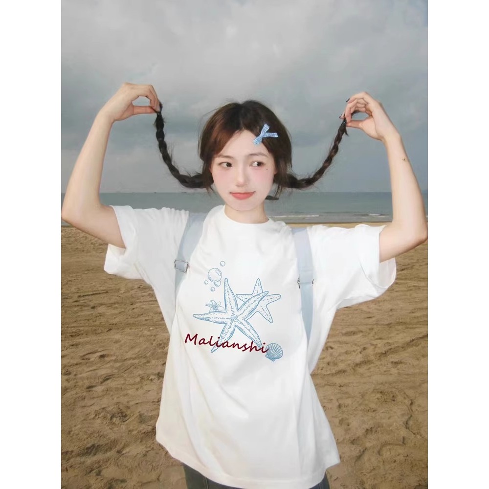 เสื้อยืดแขนสั้นพิมพ์ลายสำหรับผู้หญิง ทรงหลวมสวมใส่ง่าย เหมาะสำหรับสวมใส่ในฤดูร้อน 260311