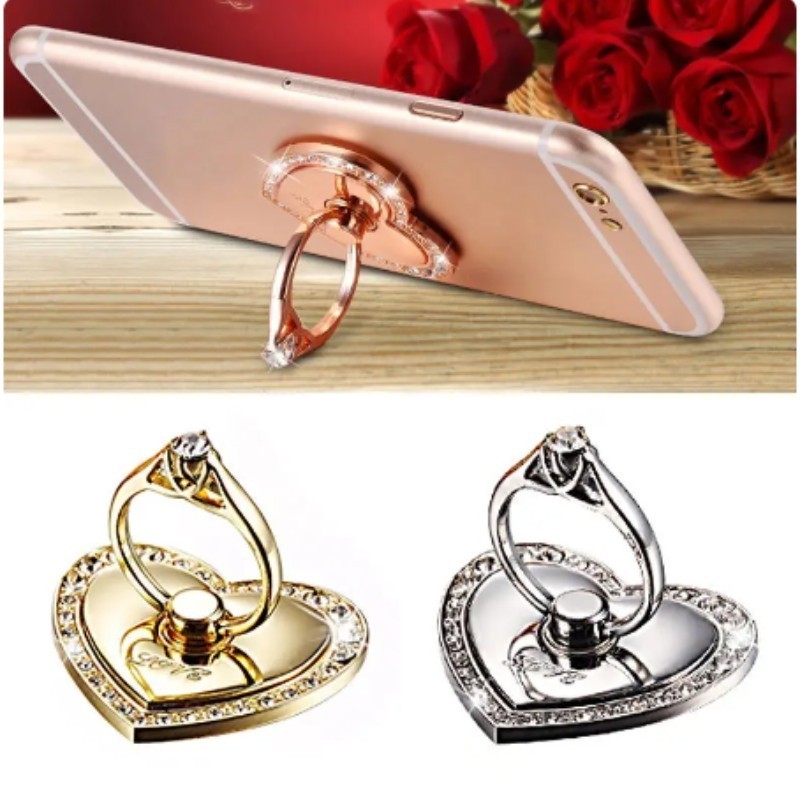 Love Mobile Phone Holder Full Metal Ring Buckle Diamond Mobile Phone Holder 360 Degree Rotating Mobi